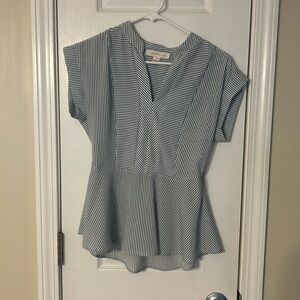 Navy and white striped blouse - peplum - v neck